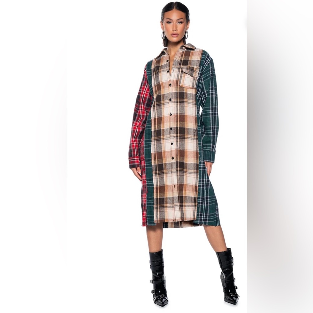 New AKIRA Multicolor Plaid Long Sleeve Shirt/Dress Size XL